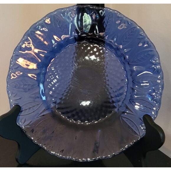 Avon Royal Sapphire Cobalt Blue SALAD Glass Plates Leaf Arcoroc France Set of 4 - Picture 12 of 15